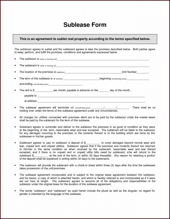 Sublease Template California Sublease Template California