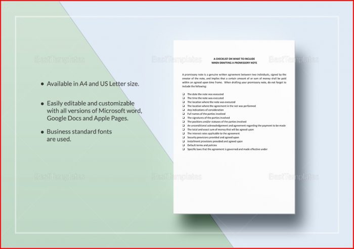 Template For A Promissory Note Template For A Promissory Note