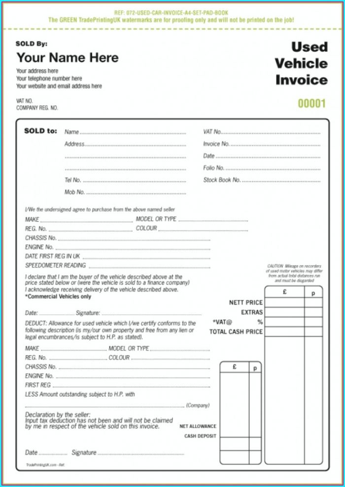 Used Car Invoice Template Used Car Invoice Template
