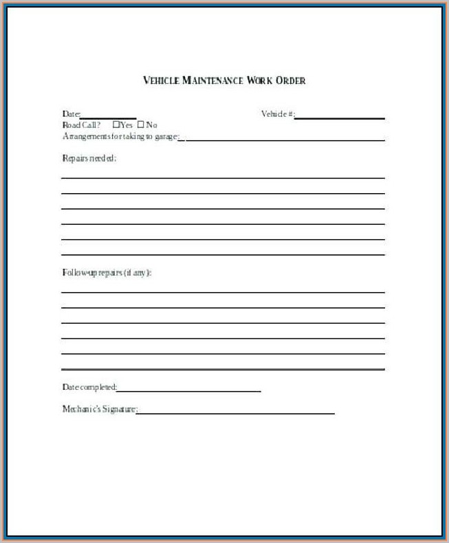 Vehicle Maintenance Work Order Template Vehicle Maintenance Work Order Template