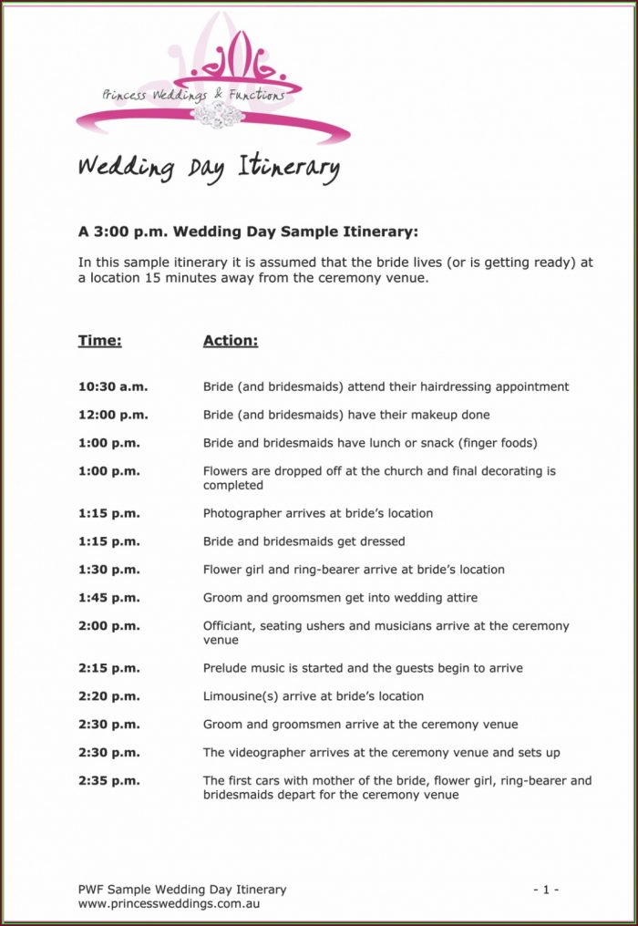 Wedding Ceremony Itinerary Template Wedding Ceremony Itinerary Template
