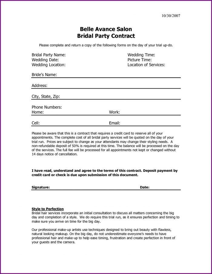 Wedding Hair And Makeup Contract Template Free Wedding Hair And Makeup Contract Template Free