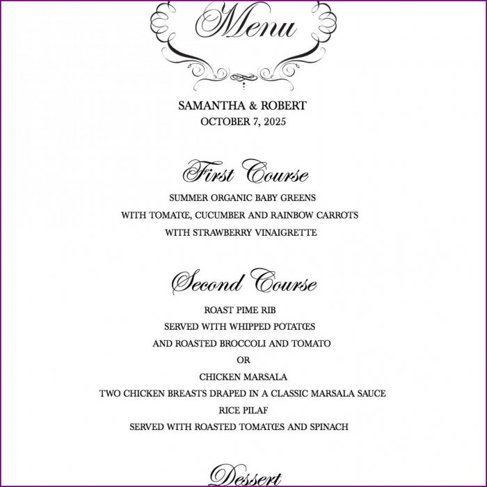 Wedding Reception Menu Template Free Wedding Reception Menu Template Free