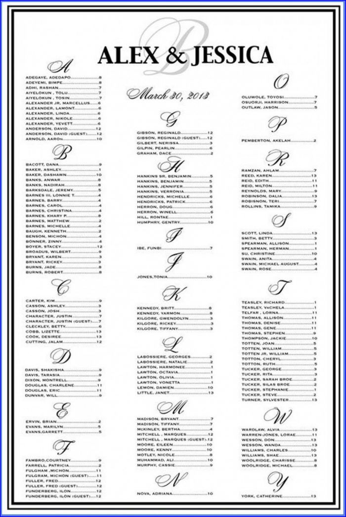 Wedding Table Seating Chart Template Free Wedding Table Seating Chart Template Free
