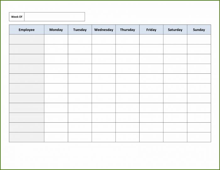 Weekly Blank Employee Schedule Template Weekly Blank Employee Schedule Template