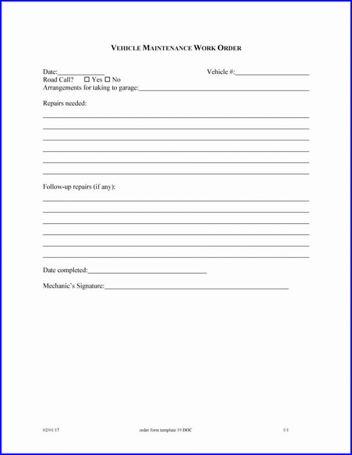 Work Order Form Template Free Work Order Form Template Free