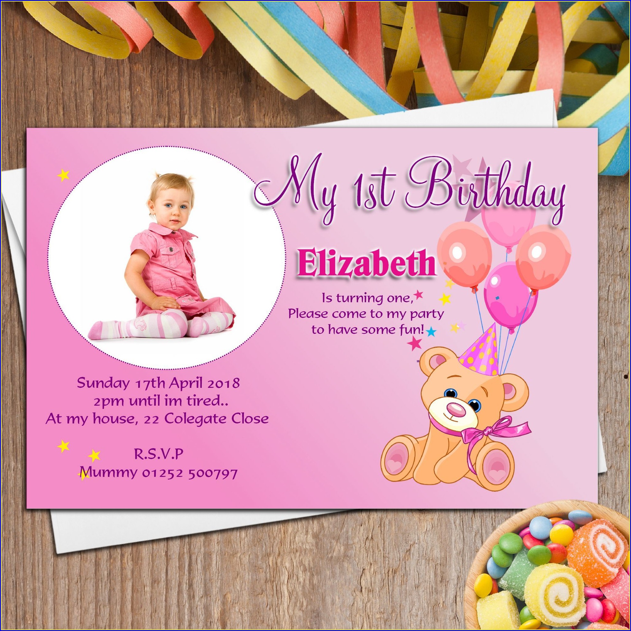 Editable 1st Birthday Invitation Card Free Download With Photo
