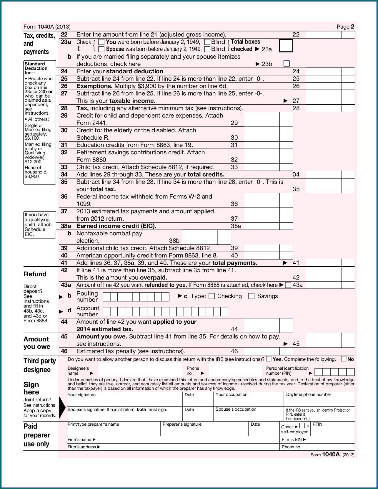 1040a Tax Form For 2014