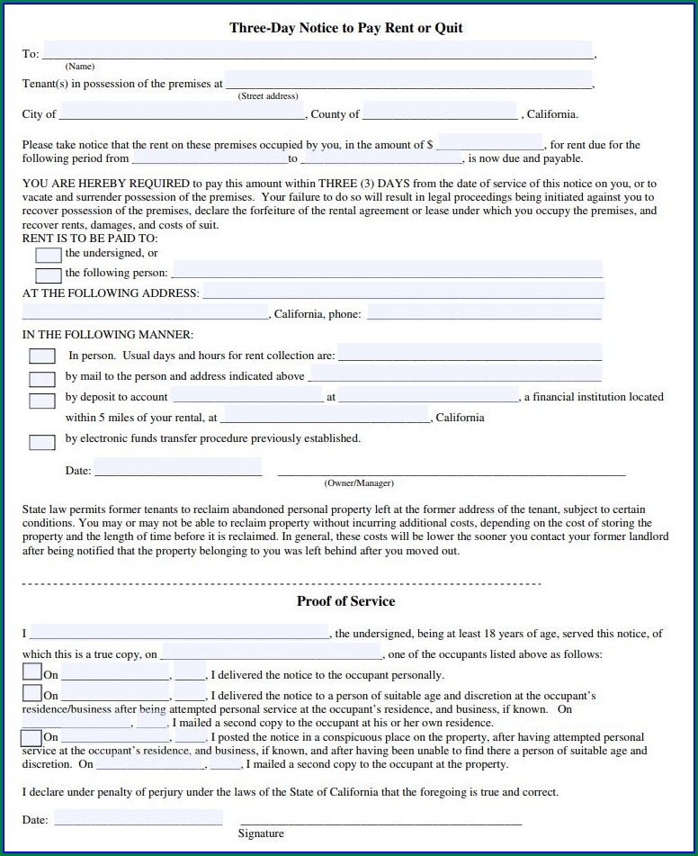 3 Day Or Quit Notice Form